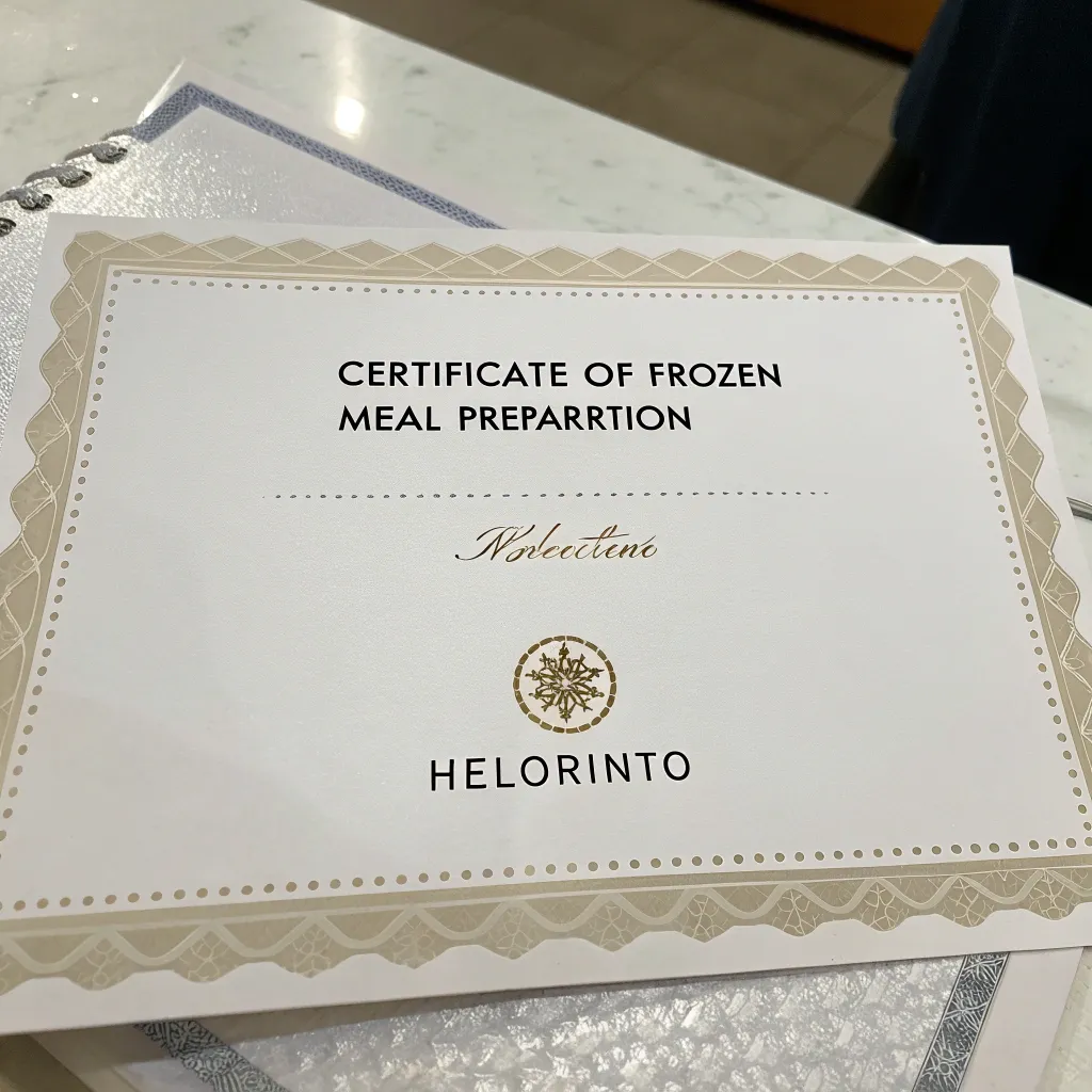 Official Certificate for Frozen Meal Preparation by HELORINTHO